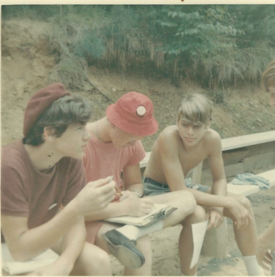 1968: Red Rebels Captain David Lipstein is talking strategy with his camper captains Paul Sherr and Lenny Feinberg on Hill Court
